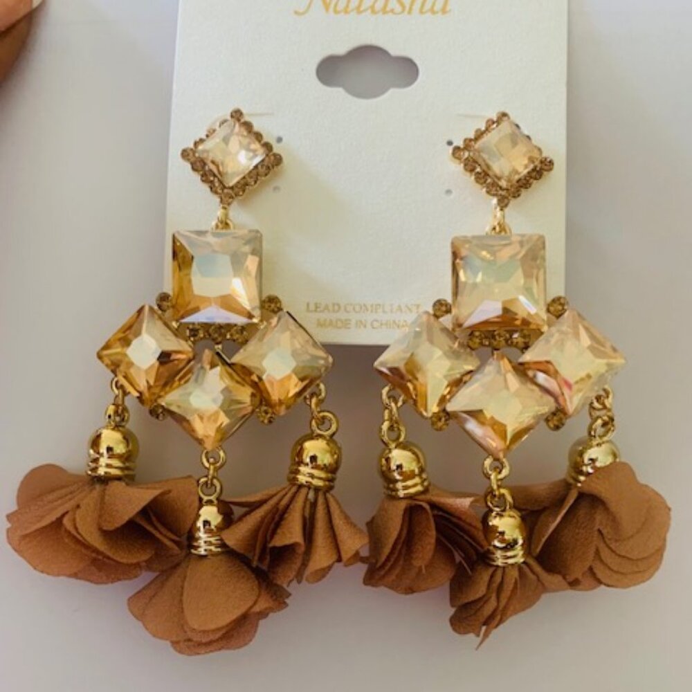 Bronze Rhinestone Earrings by Natasha Lead Compliant Stunning!